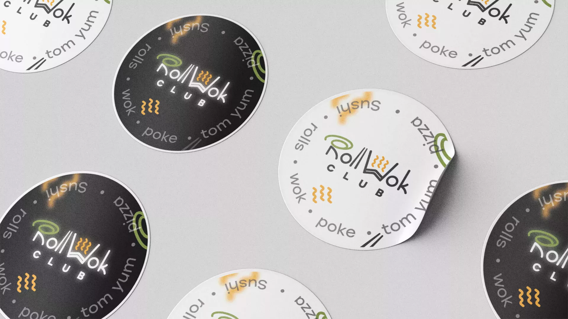 Разработка наклеек для суши-бара «Roll Wok Club» в Верхнеуральске